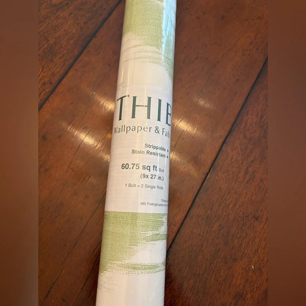 THIBAUT Island Ikat Green White Blue Wallpaper Double Roll NEW IN PACKAGING